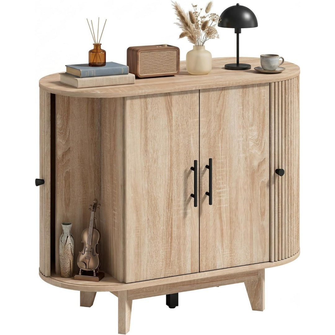 Credence marron a 4 portes 2 etageres, style scandinave en bois ingenierie