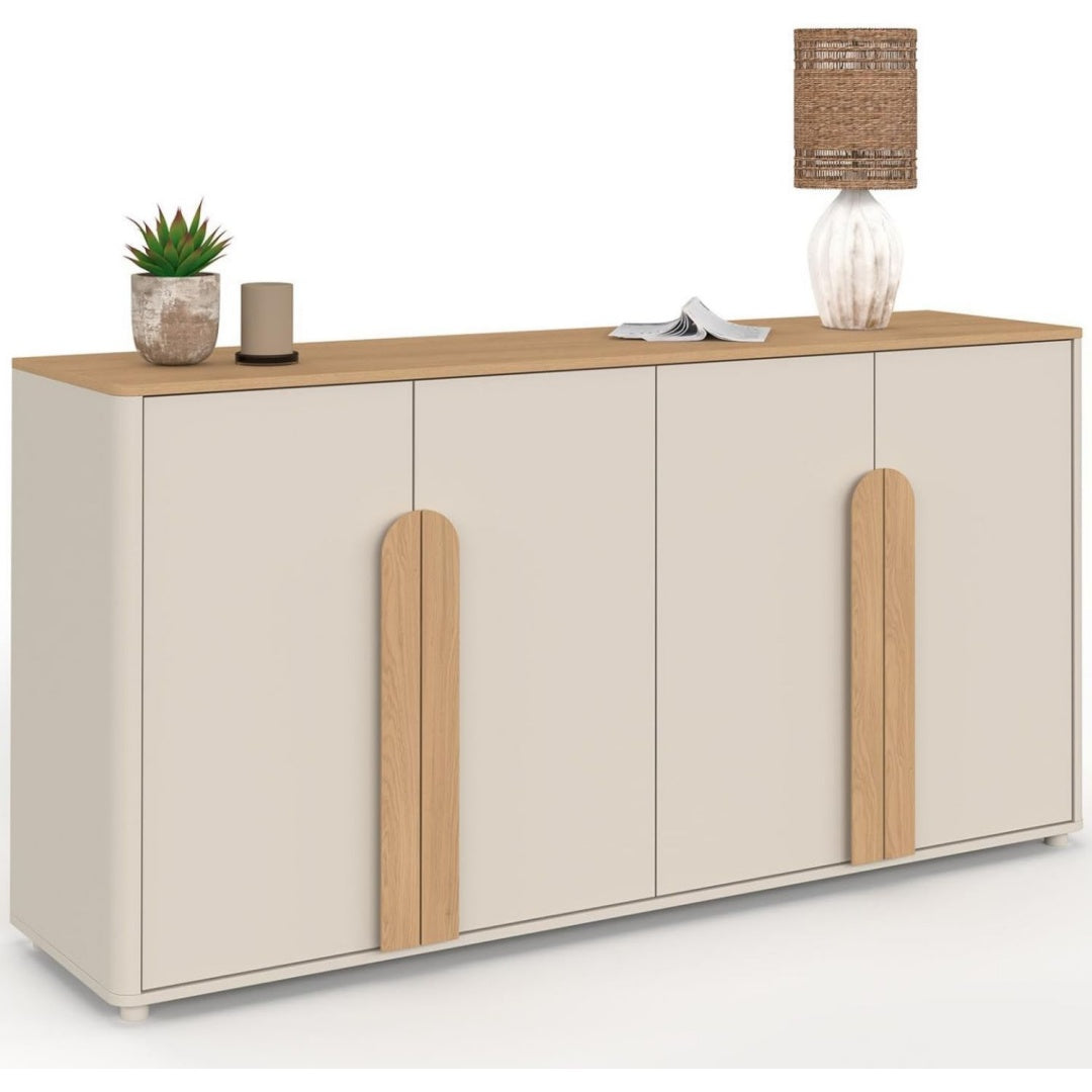 Credence gris clair 2 etageres reglables, bois ingenierie et style contemporain