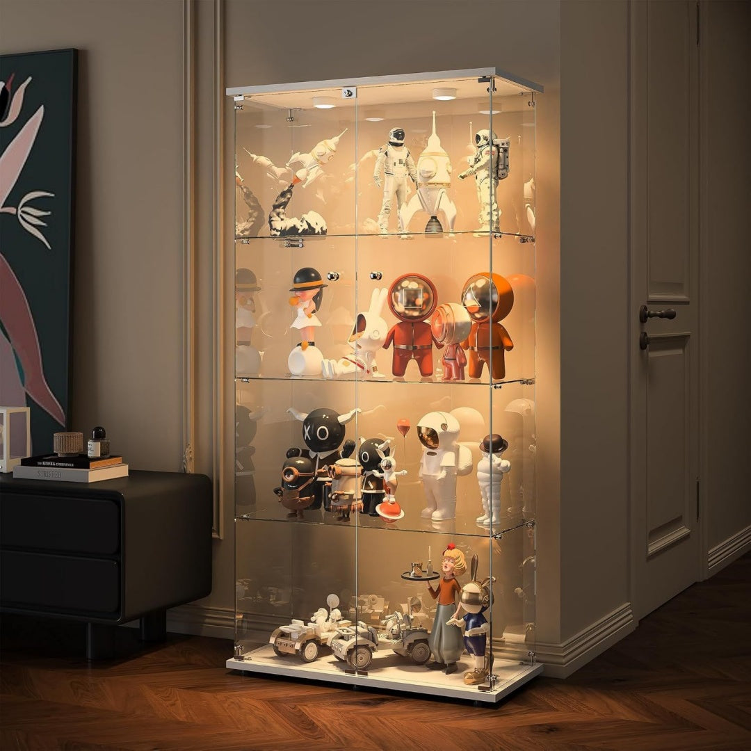 Vitrine design epure, teinte marron, rangement optimise verre trempe