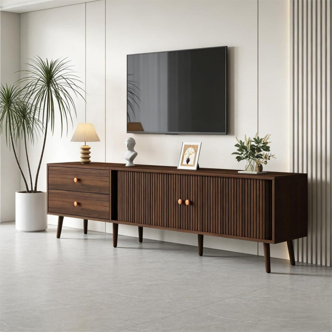 Gris meuble TV en bois massif esprit vintage