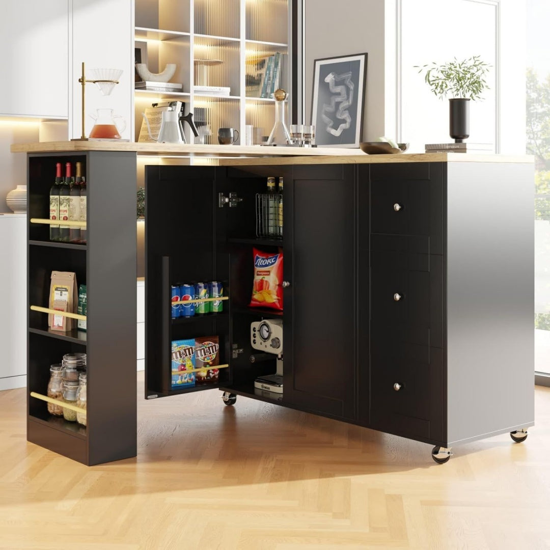 Table marron avec 3 tiroirs en acier