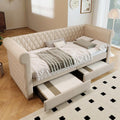Lit creme en bois massif avec 2 tiroirs