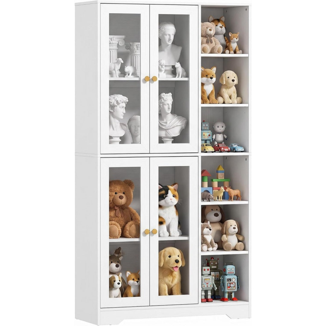 Armoire vitree gris clair 2 etageres reglables, bois ingenierie et design moderne