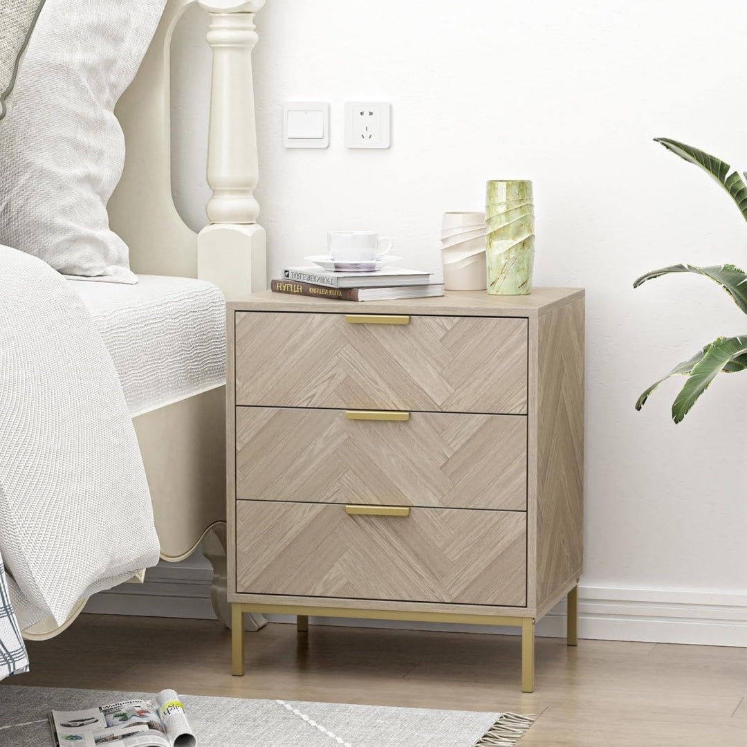 Chevet rangement gris clair 3 tiroirs moderne