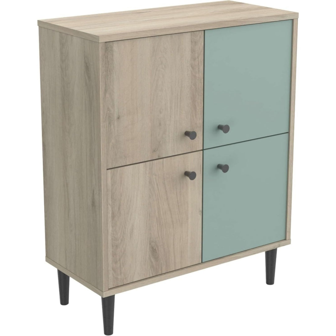 Sideboard style industriel gris en bois, avec prises USB