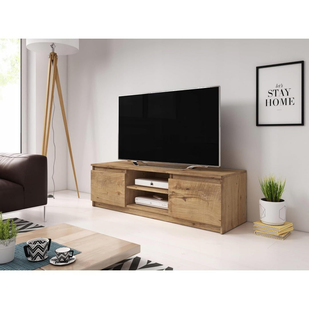 Meuble tele style contemporain gris clair 2 etageres, materiau durable