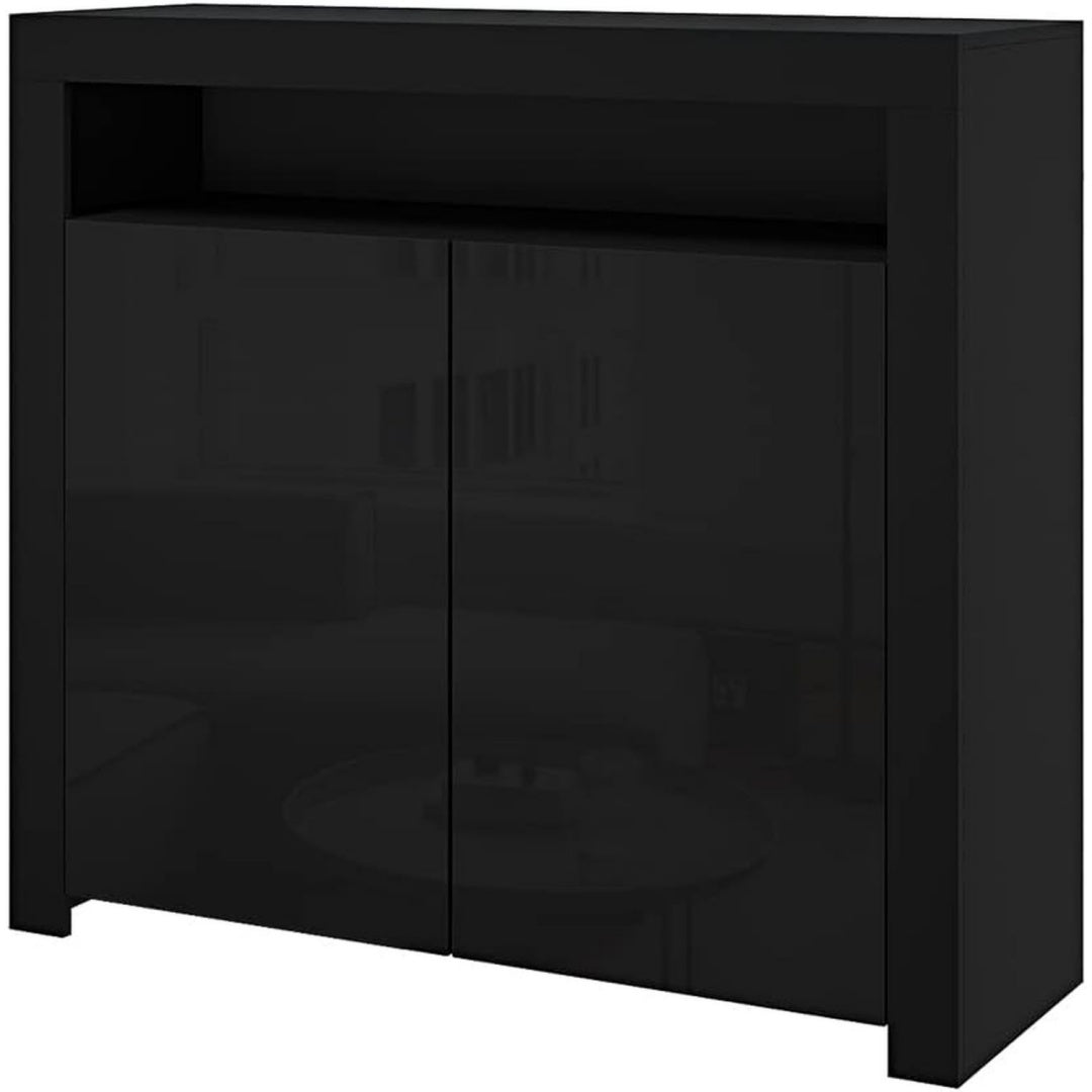 Meuble table d'appoint noir, deux portes