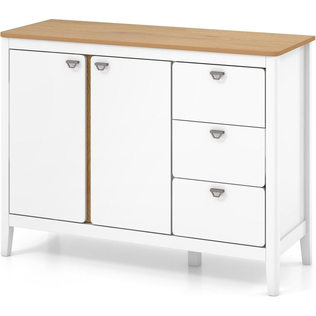 Enfilade gris clair 106 cm, a 2 portes aspect naturel en verre