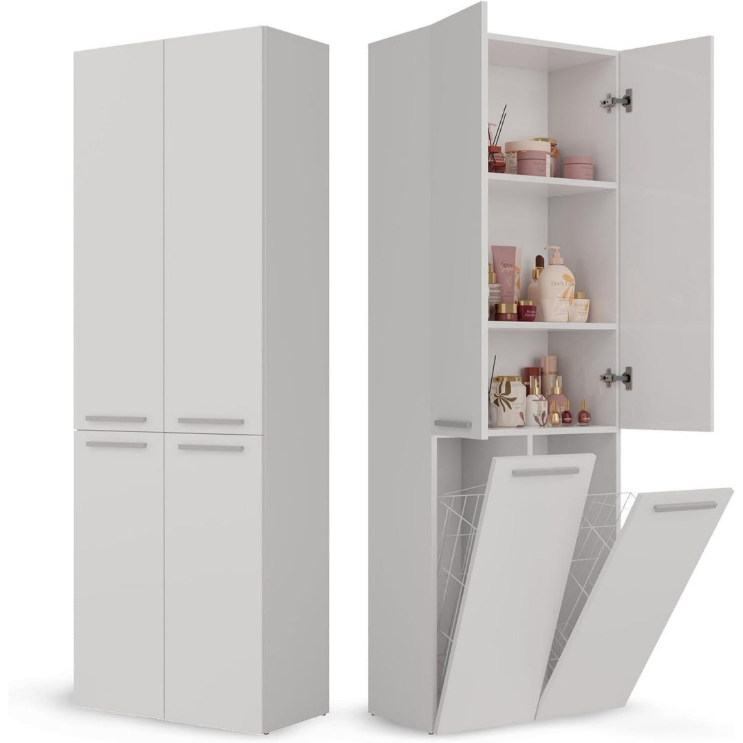Colonne haute gris clair bois ingenierie 174 cm, rangement style contemporain