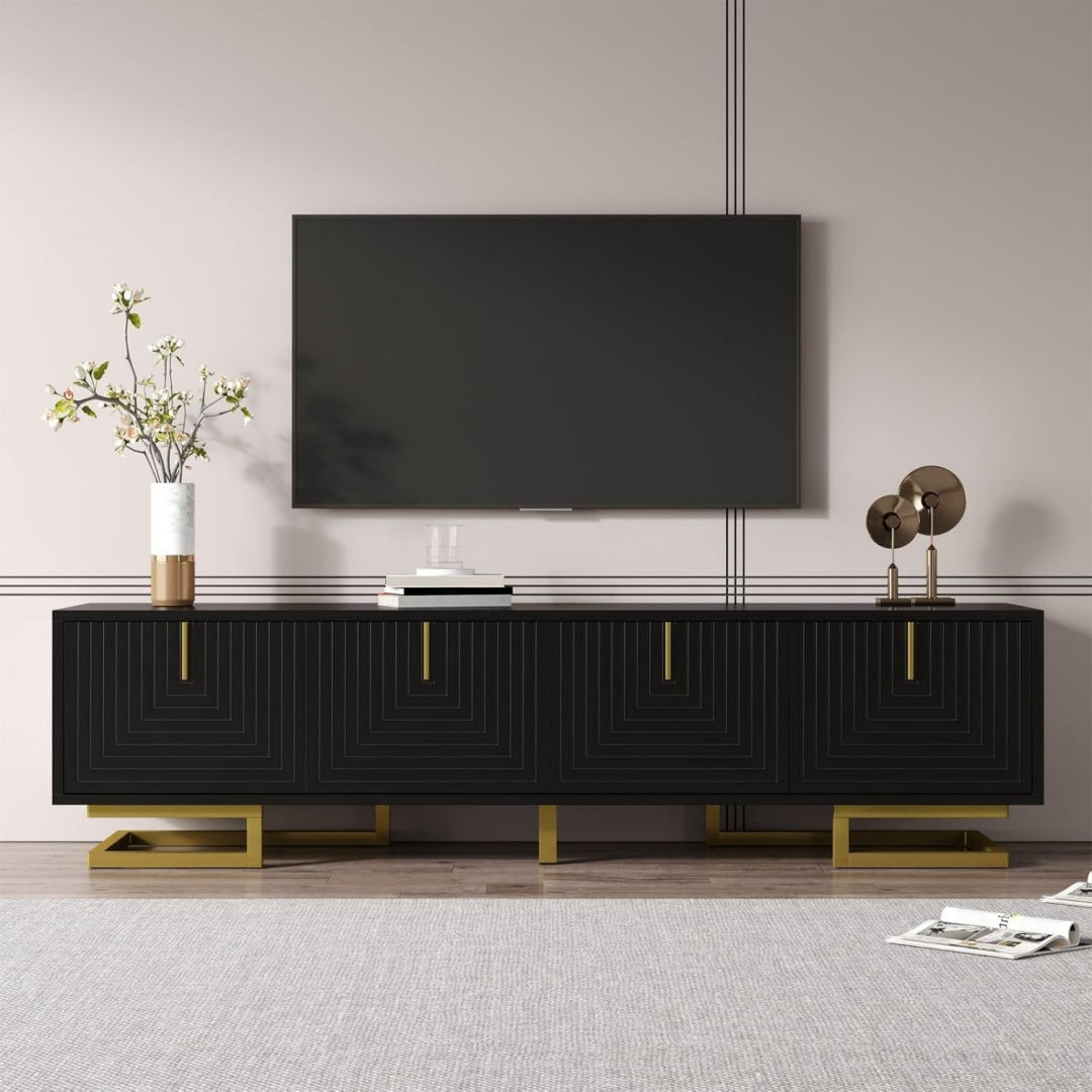 Console TV gris fonce charge renforcee a 4 portes bois ingenierie