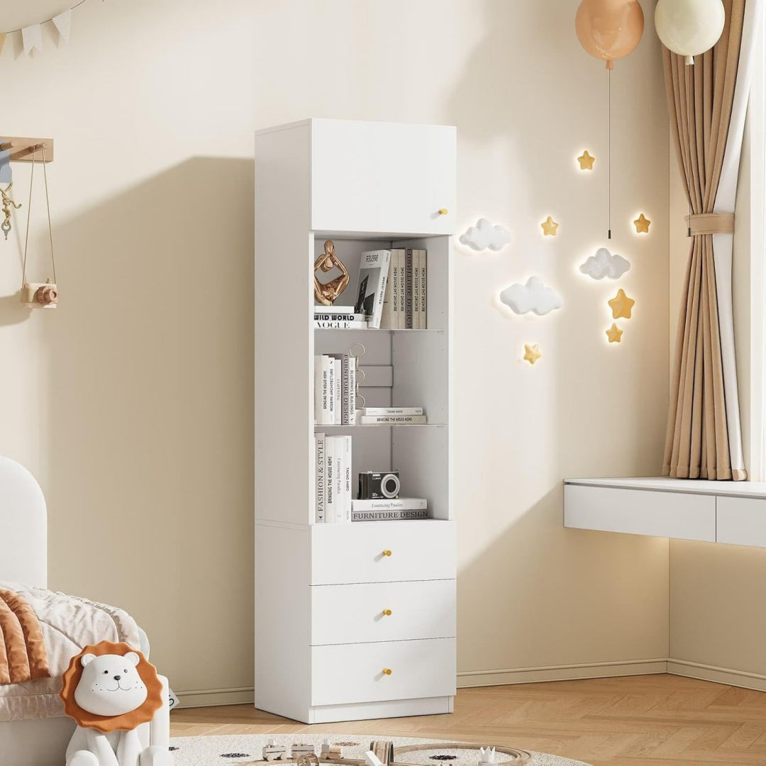 En verre colonne de presentation creme avec portes vitrees