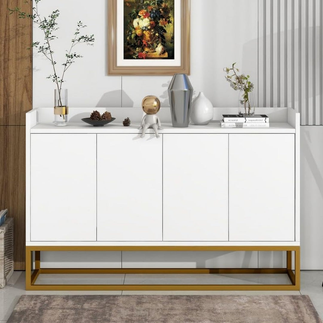 Buffet gris clair en MDF et acier robuste