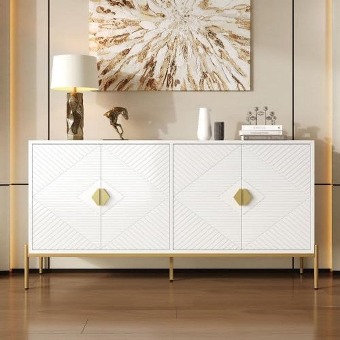 Commode beige 160 cm, a 4 portes style contemporain en metal