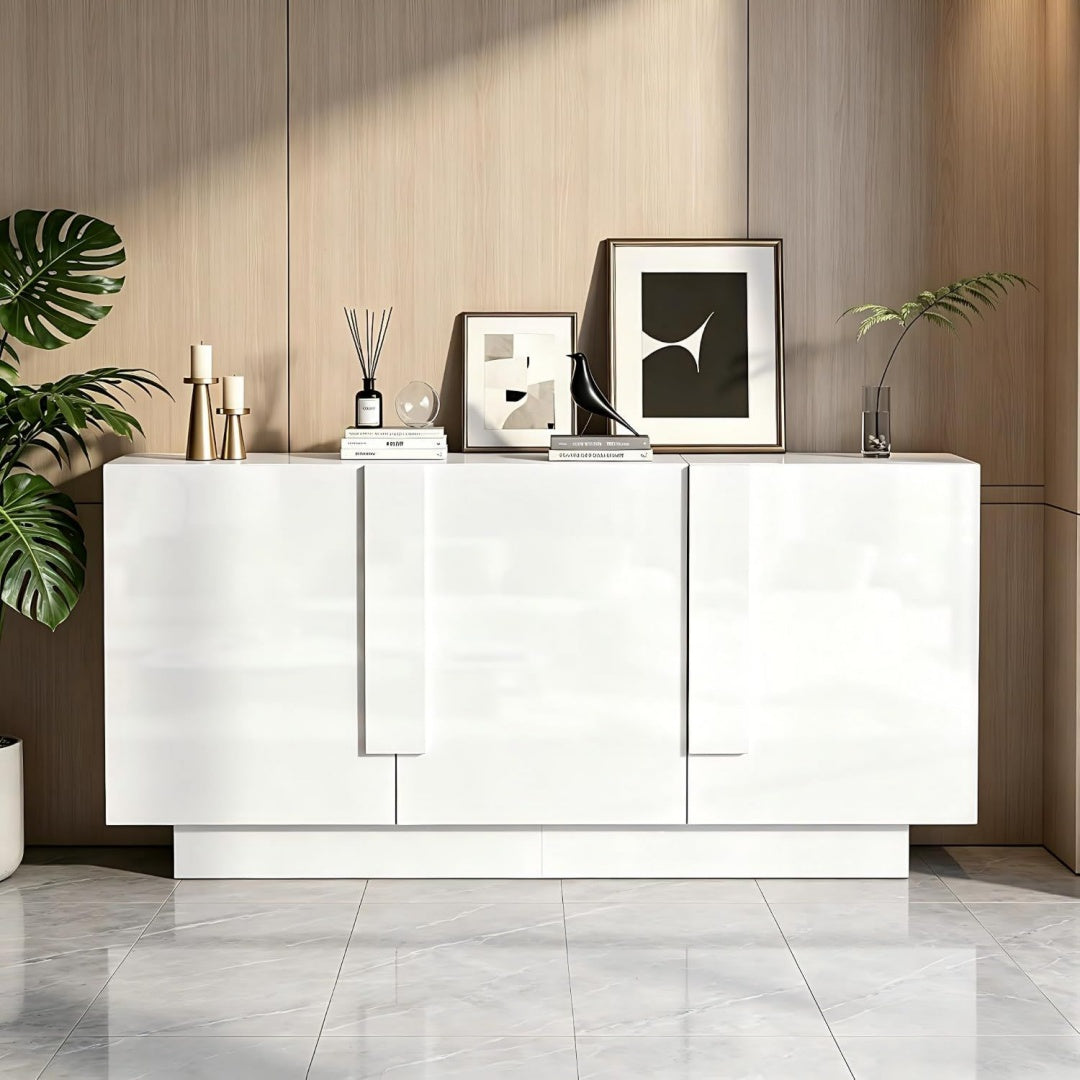 Buffet en panneaux de particules, trois portes finition gris clair
