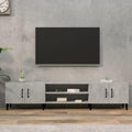 Meuble TV gris rangement optimise 4 portes 180 x 31.5 x 40 cm