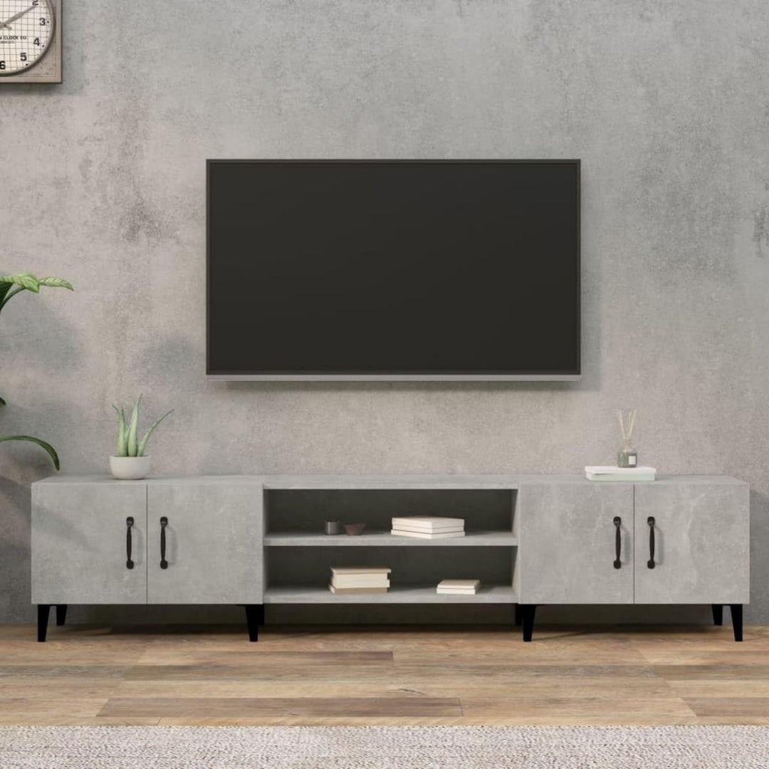 Meuble TV gris rangement optimise 4 portes 180 x 31.5 x 40 cm