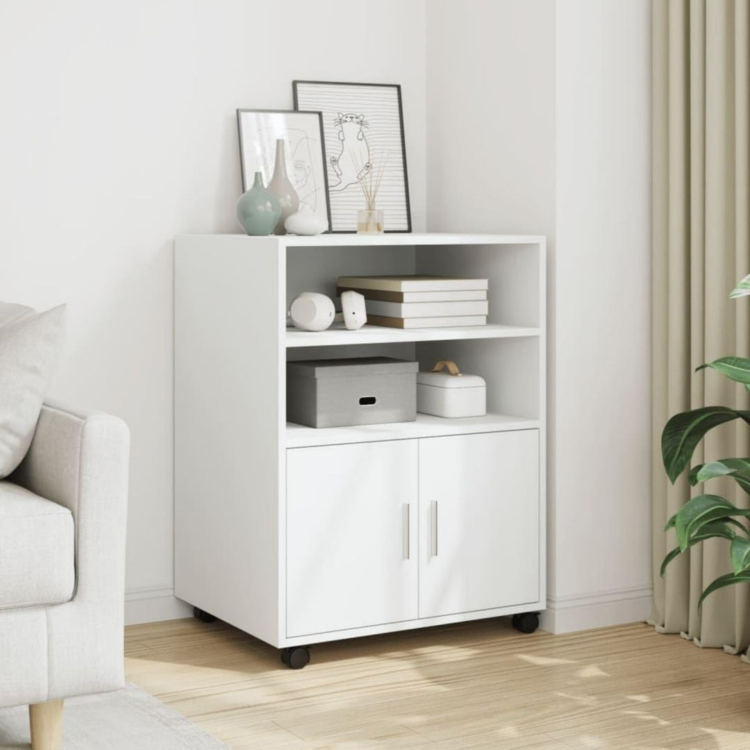 Meuble armoire de rangement gris clair, roulettes, ideal pour cuisine