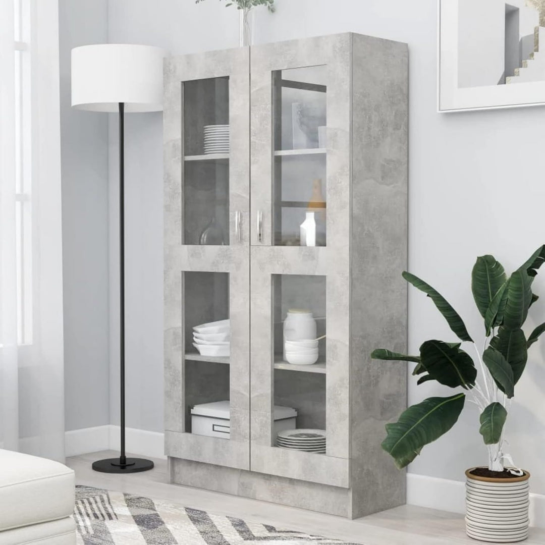 Vitrine gris clair en verre, style moderne, rangement spacieux